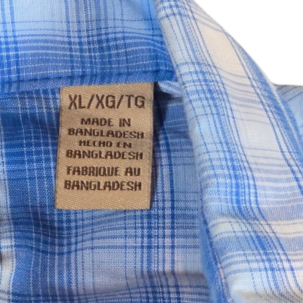 Wrangler Western Shirt Mens XL Plaid Blue Short Sleeve‎ Pearl Snap Front Cowboy - Picture 4 of 5